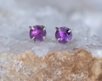 Amethyst Studs in Gold or Silver, Pretty Lilac Studs, Purple Studs, Gemstone Circle Studs, February Birthstone, Everyday Workwear Earrings