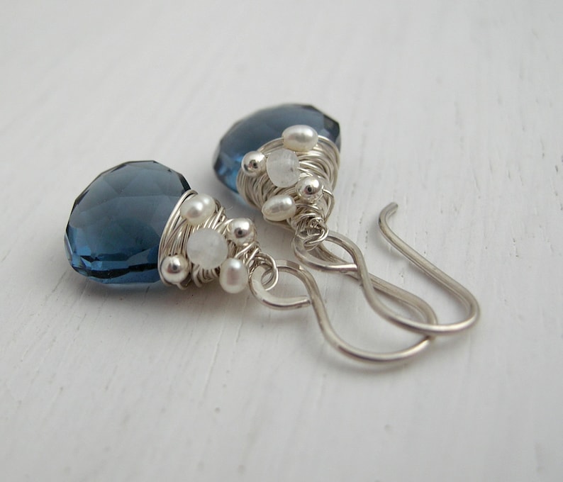 Moonstone and Pearl Earring Drop Earrings Moonstone Earrings Dangle Earrings Wedding Jewellery Navy Quartz Bridesmaid Earrings