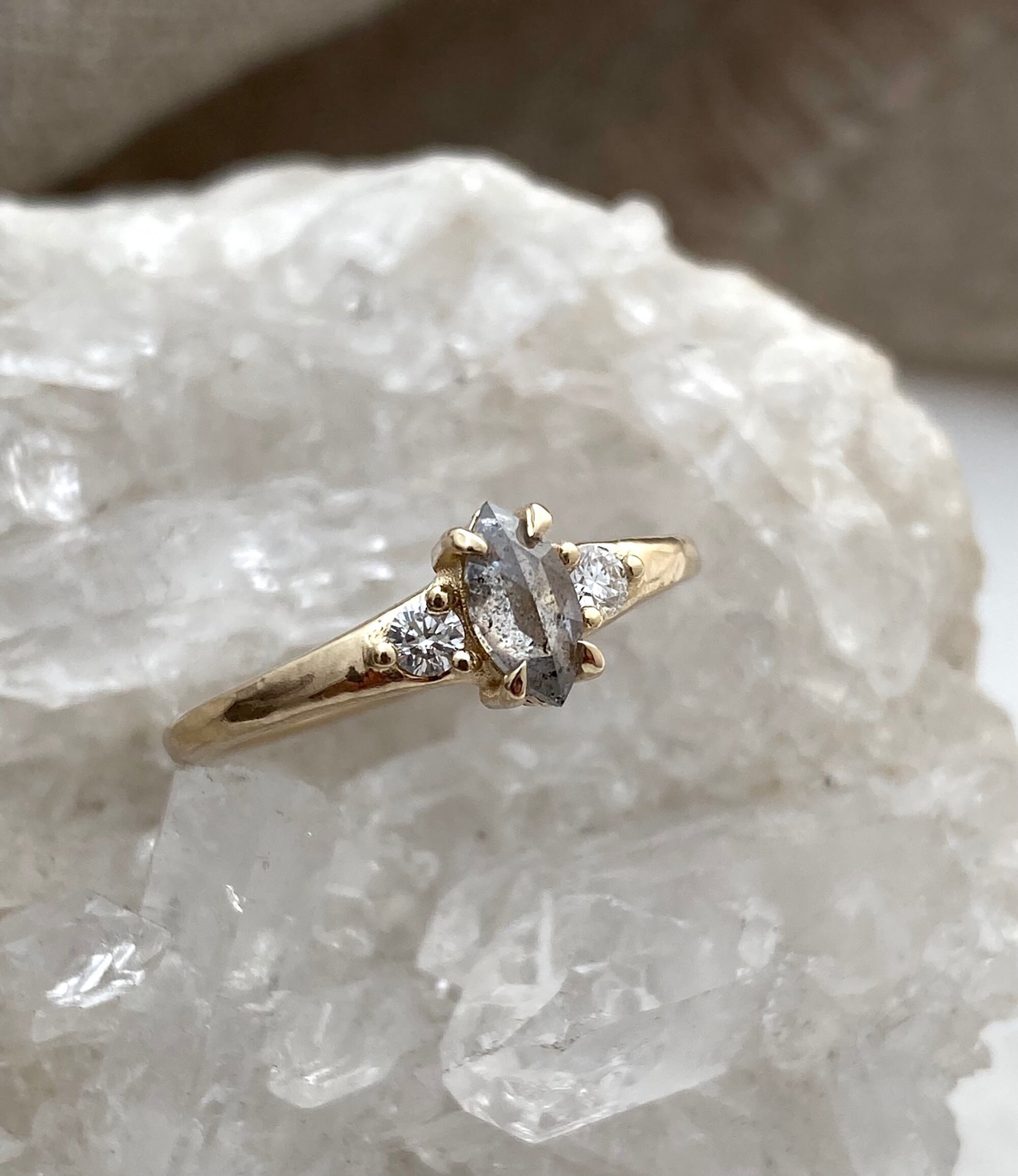 Salt and Pepper Diamond Marquise Ring Galaxy Diamond Salt Etsy