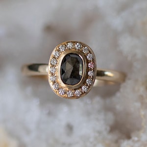 Salt and Pepper Oval Diamond Halo Ring, Oval Diamond Ring, Halo Engagement Ring, Galaxy Diamond Ring, Diamond Ring, Unique Engagement Ring image 2