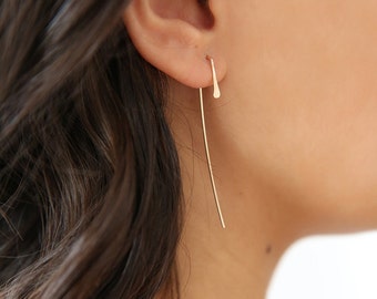 High Line Earring- Threader Earrings- Minimalist Earrings- Modern Earrings- Hammered Earrings- Sterling Silver- 14K Gold Filled- Rose Gold