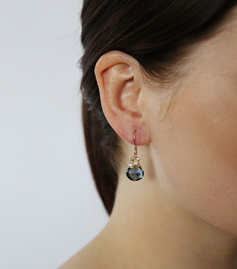 Moonstone and Pearl Earring Drop Earrings Moonstone Earrings Dangle Earrings Wedding Jewellery Navy Quartz Bridesmaid Earrings