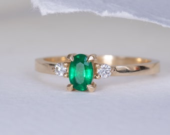 Emerald and Diamond Engagement Ring, Alt Bridal, Emerald Ring, Emerald Jewellery, Diamond Ring, May Birthstone