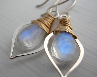 Electra Moonstone Leaf Hoop Earrings, June Birthstone, June Birthday Gift, Bridal Earrings, Alternative Bridal, Gorgeous Wedding Earrings