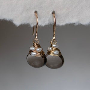 Smoky Quartz Drop Earrings in Silver or Gold, Gemstone Drop Earrings, Grey Dangle Earrings, Evening Earrings, Teardrop Earrings