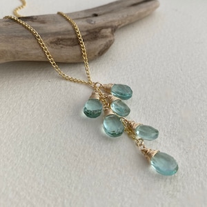 Aquamarine Quartz Lariat Necklace, Statement Blue Necklace, Teardrop Necklace, March Birthstone, March Birthday Gift, Wedding Necklace