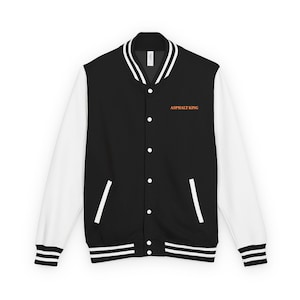 Asphalt King Unisex Heavyweight Letterman Jacket, Cool Casual Wear, Car Enthusiast Gift, Vintage Style, Personalized Sports Jacket