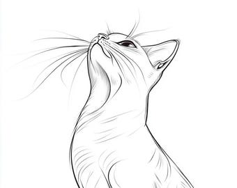 Cat Line Art Illustration, Detailed Kitten Outline (SVG, PNG)