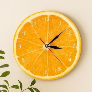 Orange Fruit Wall Clock – Citrus-Inspired Kitchen Clock – Fun Silent Wall Decor – Fresh Fruit Clock – Summer Gift for Her or Home