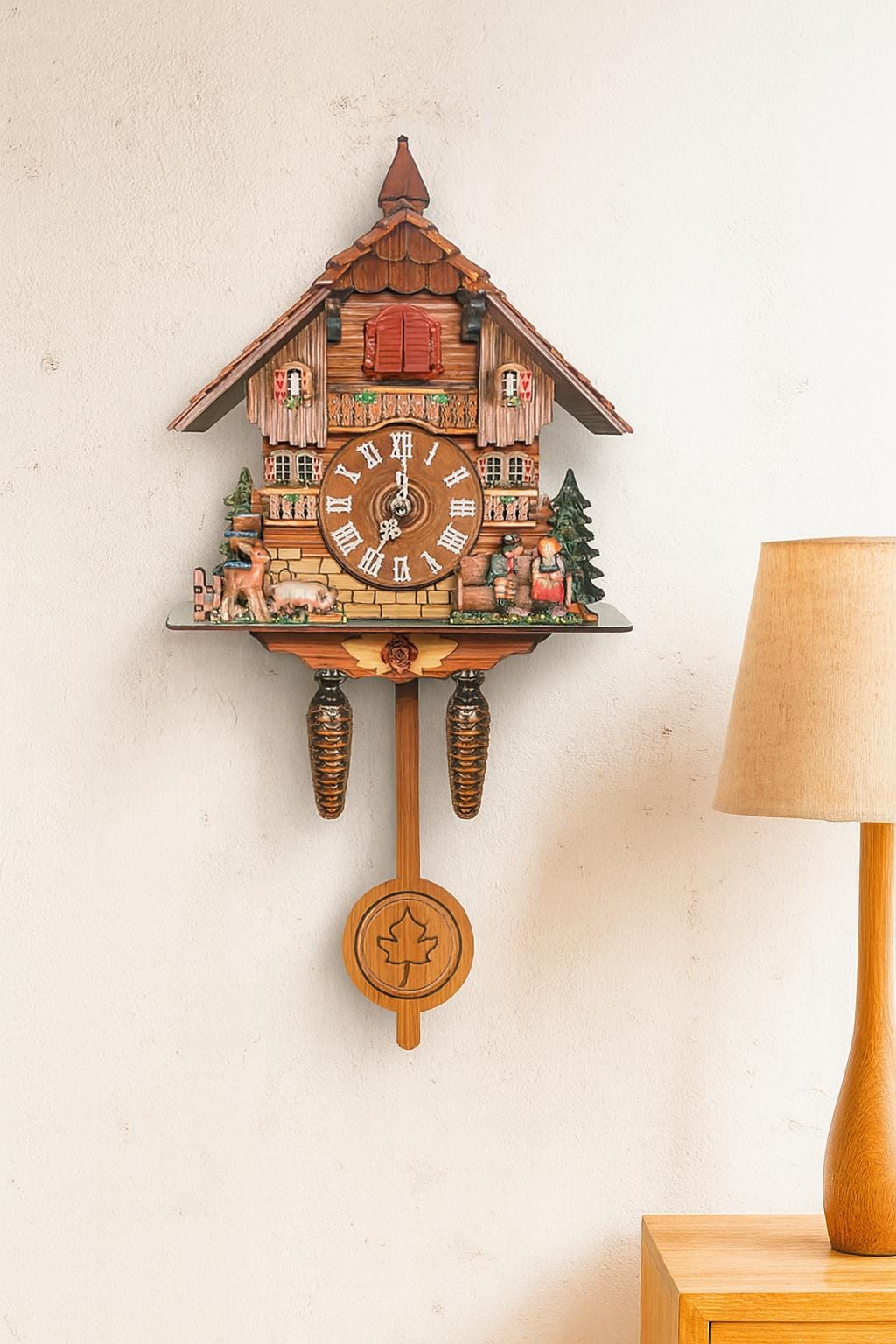 Vintage Wooden Cuckoo Clock – European Forest Theme – Silent Night Mode –  Battery Wall Clock – Bedroom & Living Room Decor