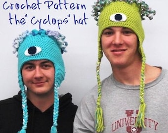 Cyclops Monster Hat with Earflaps Crochet Instructions Adult Teen Size  PDF instant digital download