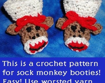 Sock Monkey Baby Booties Crochet Pattern PDF instant digital download