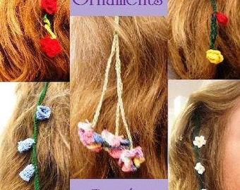 Crochet Pattern Flower Strings Hair Ornaments  6 flower and 4 stem designs PDF instant digital download
