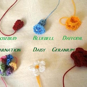 Crochet Pattern Flower Strings Hair Ornaments 6 flower and 4 stem designs PDF instant digital download image 4