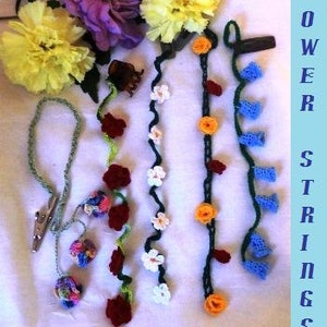 Crochet Pattern Flower Strings Hair Ornaments 6 flower and 4 stem designs PDF instant digital download image 2