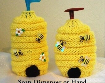 Busy Beehive Hand Soap  or Hand Sanitizer Cover Knitting Pattern