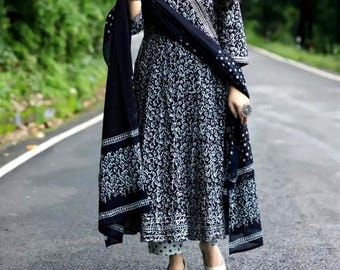 Handmade Anarkali Kurta Set | Ethnic Indian Suit, Dupatta & Pants