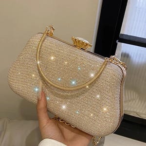 Luxus Glitzer Abend Clutch Tasche für Frauen - Hochzeit Party Schulter Geldbörse mit Kette - Elegante Damen Handtasche für Bankett & Events
