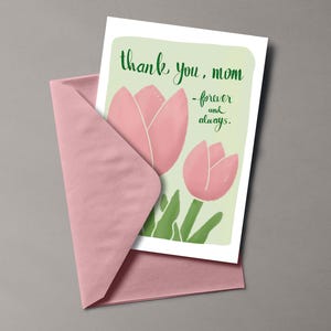 Mother’s Day Printable Card, Thank You Mom Wall Print, Tulip Flower Digital Download, Minimal Floral Gift for Mom, Mother’s Day Card Art