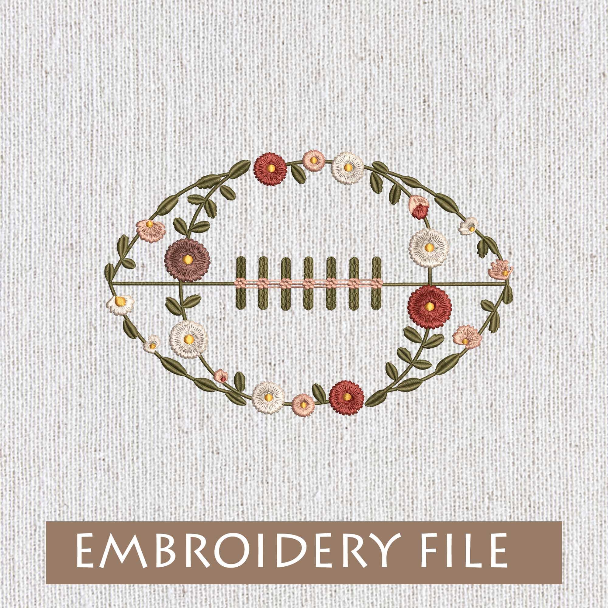 Floral Football Embroidery, Embroidered Football Design, Floral Football Art, Sports Gift, Handmade Embroidery, Download file