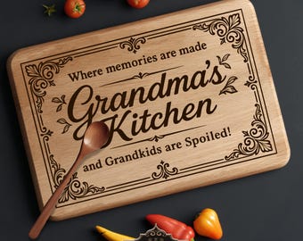 Grandma&#39;s Kitchen SVG laser file for cutting board, Rectangular cutting board SVG, charcuterie board laser file, SVG laser engraving