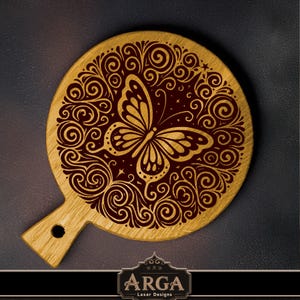 Butterfly Ornament SVG laser file for cutting board, Circular cutting board SVG, charcuterie board laser file, SVG laser engraving