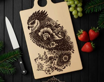 Floral Eagle Charcuterie Board SVG Laser File: Cutting Board Design (Digital Download)