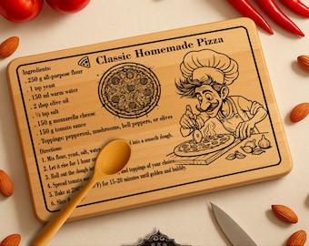 Tagliere per ricette di pizza SVG: file laser per conversioni di cottura (download digitale)