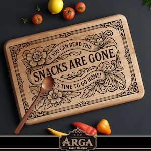 Snacks are Gone SVG laser file for cutting board, Rectangular cutting board SVG, charcuterie board laser file, SVG laser engraving
