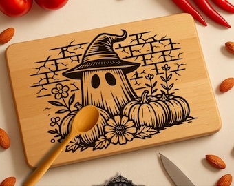 Ghost Pumpkin Cutting Board SVG Laser File: Charcuterie Board Design (Digital Download)
