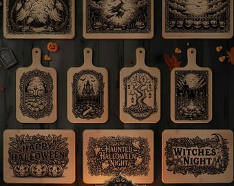 10 Halloween-bordbundel SVG-laserbestand: snijplankontwerp (digitale download), charcuteriebord, SVG-lasergravure