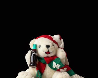 1999 Plush Polar Bear Sweater Coke Bottle. Coca Cola. Multicolor. Sound works