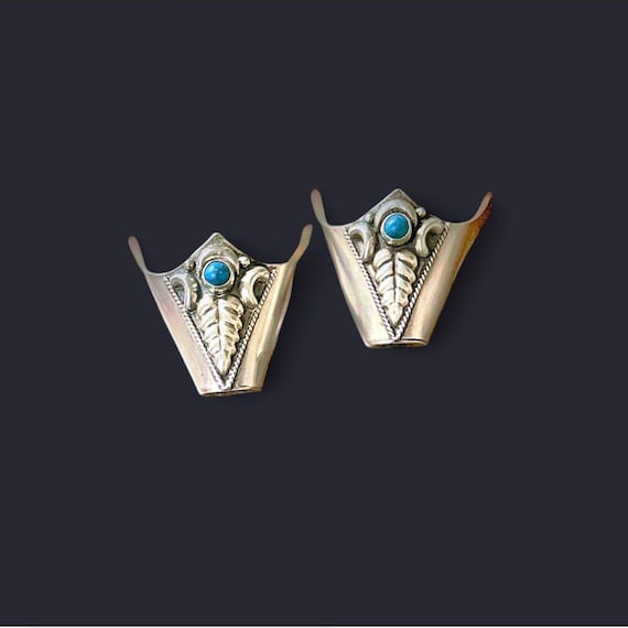 Vintage Alpaca Silver Turquoise boot tips Needle Nose Silver Turquoise Cowboy Boot Tips • WildCowboy.com main image 2