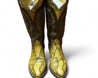 Vintage Bona Allen Python Cowboy Boots – 1970s Exotic Snake Skin, Size 9D