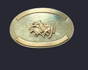 Vintage Comstock German Silver Rodeo Buckle – Cowboy & Steer Scene – New Old Stock – Western Silversmith Belt Buckle