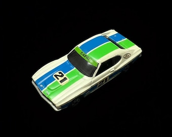 Vintage Tyco HO Slot Car Ford Capri #21 HP7 Chassis White Green Blue Racing 1970s 1980s