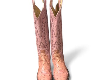 Vintage Sanders Boots Panhandle Slim Cowboy Boots – Pink Ostrich – Women’s 5B