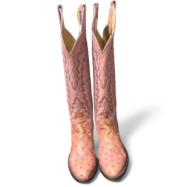 Vintage Sanders Boots Panhandle schmale Cowboy Stiefel - Straußrosa - Damen 5B