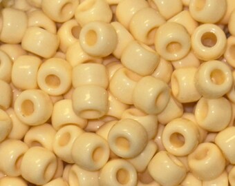 Cream Pony Beads | 6x9mm Plastic Barrel Beads for Jewelry Making