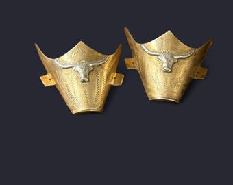 Puntas de bota vintage con punta recortada, bañadas en latón, emblema Longhorn, stock de la tienda NOS Western
