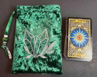Green Velvet Tarot Pouch With Crystals