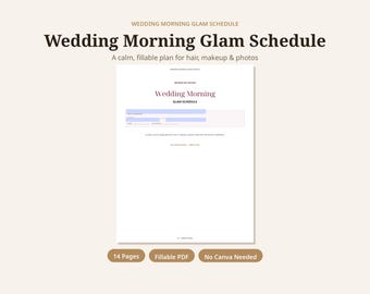 Wedding Hair and Makeup Timeline Fillable PDF, Bridal Party Glam Schedule, Wedding Morning Planner, No Canva Needed