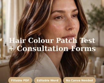 Haarkleurtestformulier, Haarkleurconsultatie, Toestemming voor haarverf, Klantendossier kapper, Salonformulieren, Invulbaar PDF Word-bestand