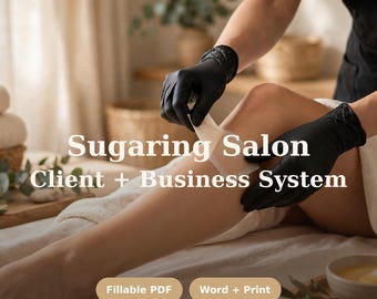 Bundel met toestemmingsformulieren voor suikerontharing, intakeformulier voor klanten met suikerontharing, nazorgkaarten, behandelingsverslag, sjablonen voor salonbedrijven