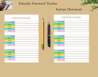 Password Tracker Printable PDF | Secure Login & Password Organizer