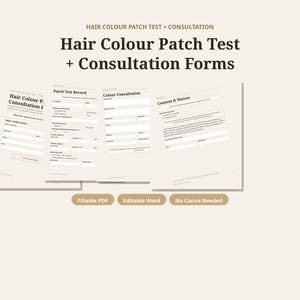 Haarkleurtestformulier, Haarkleurconsultatie, Toestemming voor haarverf, Klantendossier kapper, Salonformulieren, Invulbaar PDF Word-bestand