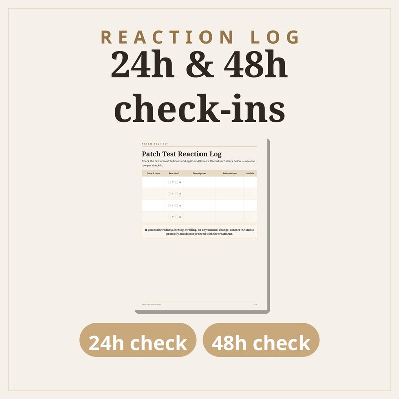 Patch Test Consent Form, Patch Test Waiver, Skin Test Form, Lash Brow Tint Peel Reaction Log, Esthetician Aesthetician Fillable PDF zdjęcie 4