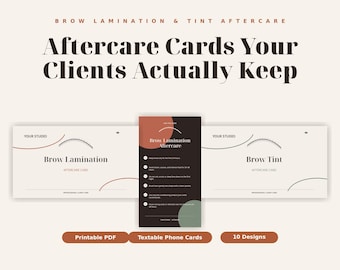 Brow Lamination Aftercare Cards, Brow Tint Care Instructions, Brow Artist Client Handout, Textable Phone Cards Printable PDF