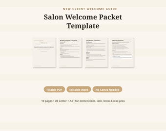 Salon Welcome Packet Template, New Client Welcome Guide, Esthetician Lash Brow Wax Policies Booklet, Fillable PDF Editable Word