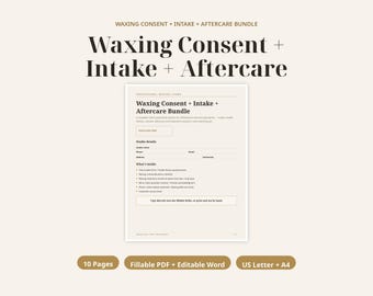 Waxing Consent Form, Wax Intake Form, Waxing Waiver, Brazilian Bikini Body Wax Aftercare Card, Esthetician Aesthetician, Fillable PDF